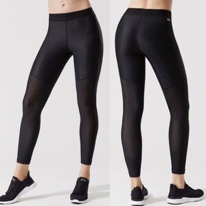 Alala Black Nitro Tight Textured Checkered Leggings Logo Waist & Rib Side Small